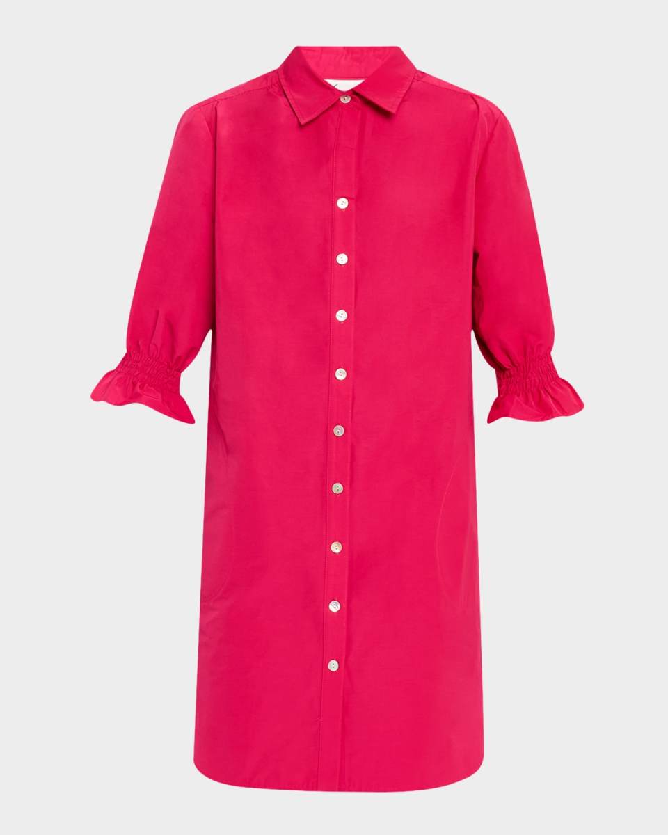 Miller Elbow-Sleeve Techy Taffeta Shirtdress
